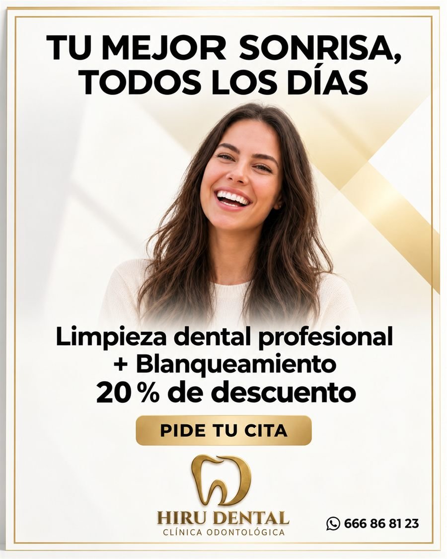 Afiche: limpieza dental profesional más blanqueamiento con un 20 % de descuento