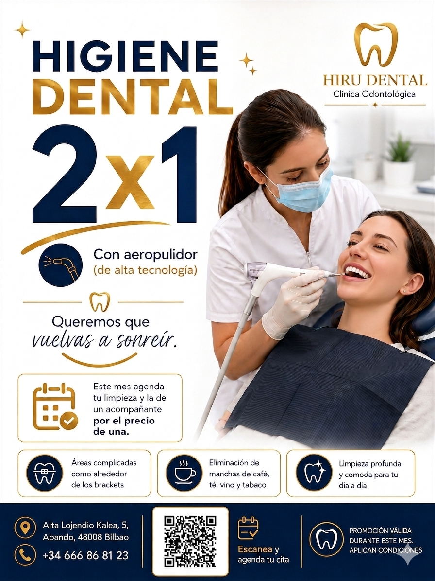 Promoción de higiene dental 2x1 con aeropulidor en Hiru Dental